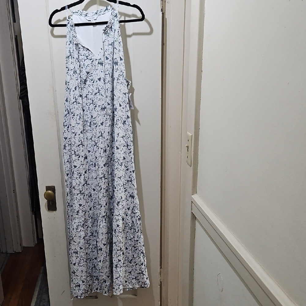 Nine West White and Blue Halter Maxi Sundress